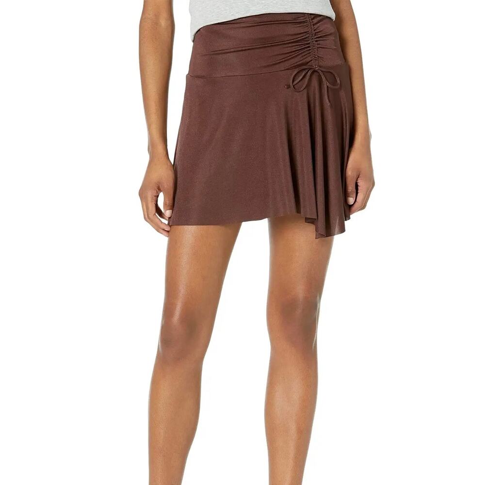 FREE PEOPLE Who's That Ruched Mini Skirt Rum Raisin Brown Small S